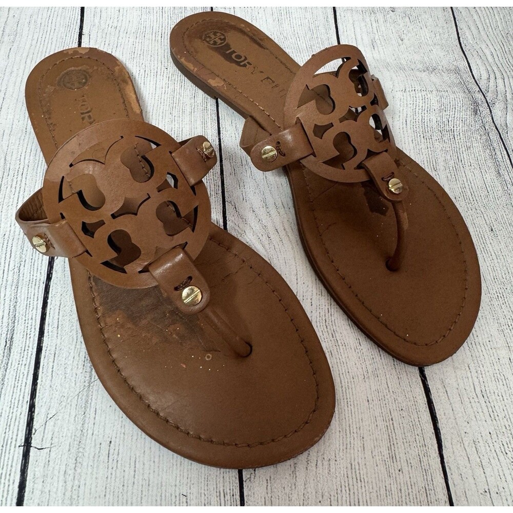 Tory Burch Miller Vintage Vachetta /Brown Smooth Leather Sandals Sz 8 M